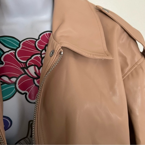 Levi Beige Tan Faux Leather Zip Up Jacket - Picture 3 of 7